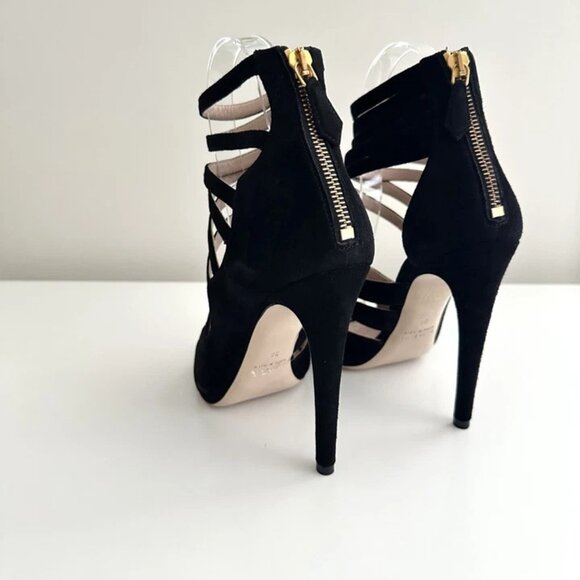 NEW MIU MIU Black Suede Strappy Cutout Ankle Zip Sandals Size 38 (US 8) - Picture 4 of 10